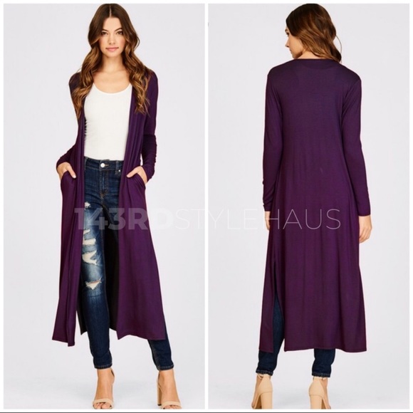 ☀️EGGPLANT MAXI CARDIGAN DUSTER - Picture 3 of 6